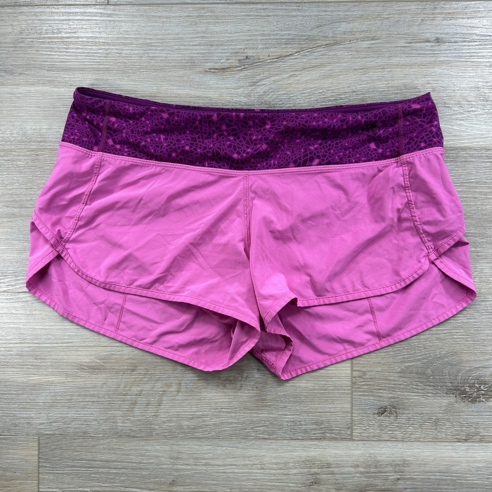 Lululemon Size 10 Run 4-way 2.5" Speed Up Shorts Pink Paradise Geo Regal Plum